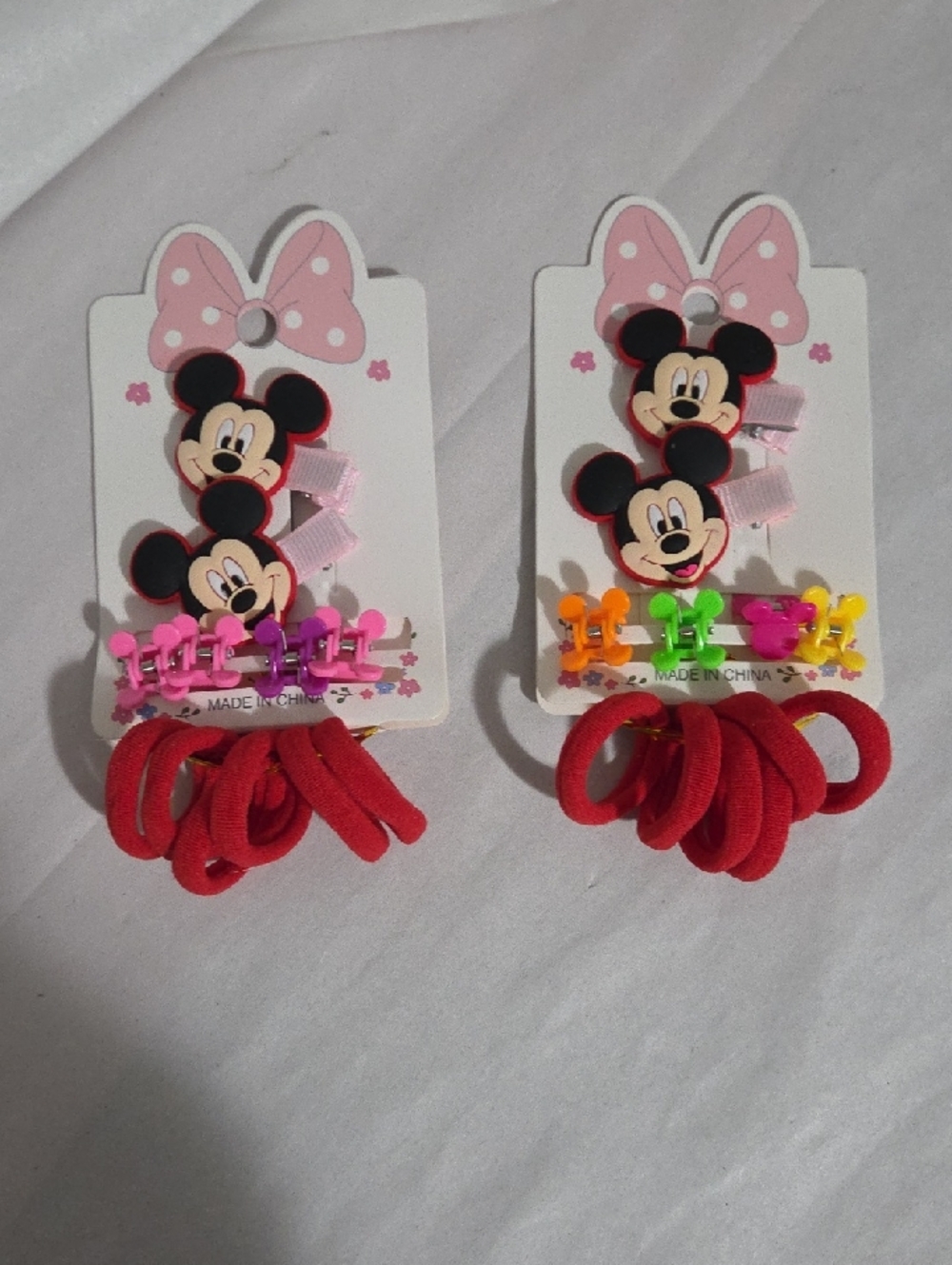 Mickey Mouse Kids Hair Clip & Red Elastic Set - Pink Accents